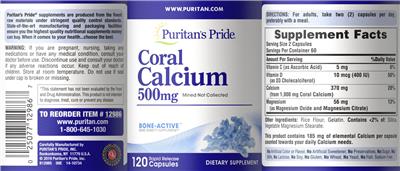 Coral Calcium 500 mg label
