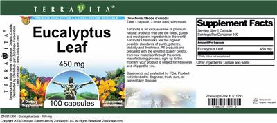 Eucalyptus Leaf 450 mg label