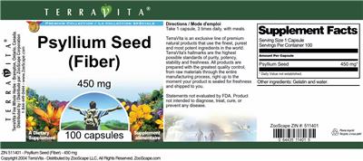 Psyllium Seed (Fiber) 450 mg label