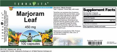 Marjoram Leaf 450 mg label