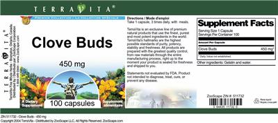 Clove Buds 450 mg label