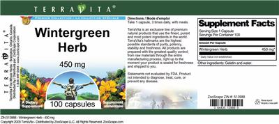 Wintergreen Herb 450 mg label