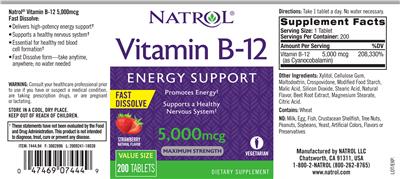 Vitamin B-12 5000mcg Strawberry Natural Flavor label