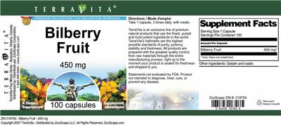 Bilberry Fruit 450 mg label