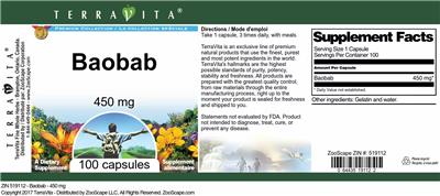 Baobab 450 mg label