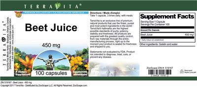 Beet Juice 450 mg label