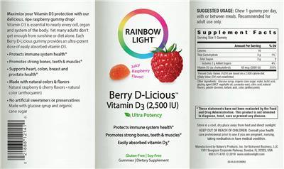 Berry D-Licious Vitamin D3 (2,500 IU) Juicy Raspberry Flavor! label