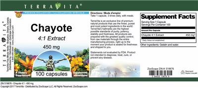Chayote 450 mg 4:1 Extract label