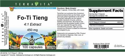 Fo-Ti Tieng 450 mg 4:1 Extract label