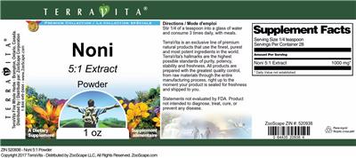 Noni 5:1 Extract Powder label
