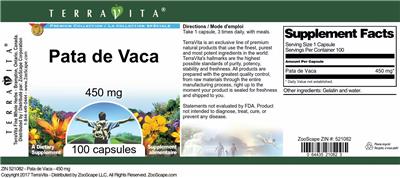 Pata de Vaca 450 mg label