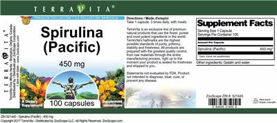 Spirulina (Pacific) 450 mg label
