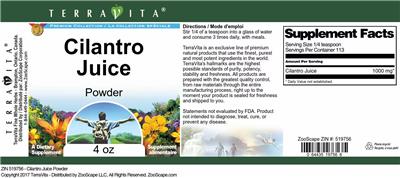 Cilantro Juice Powder label