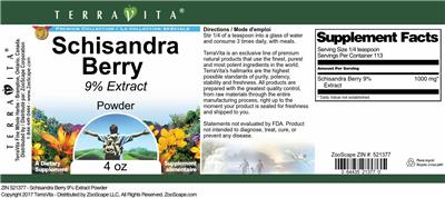 Schisandra Berry 9% Extract Powder label