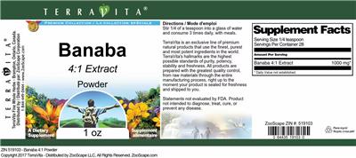 Banaba 4:1 Extract Powder label