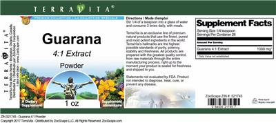 Guarana 4:1 Extract Powder label