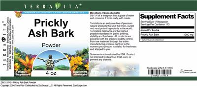 Prickly Ash Bark Powder label