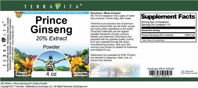 Prince Ginseng 20% Extract Powder label