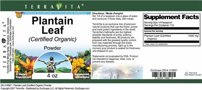 Plantain Leaf (Certified Organic) Powder label