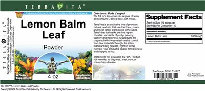 Lemon Balm Leaf Powder label