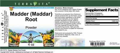 Madder (Maddar) Root Powder label