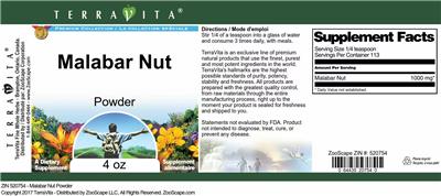 Malabar Nut Powder label