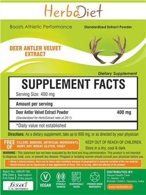 Deer Antler Velvet Extract Powder label