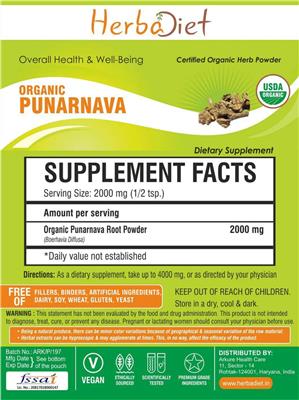 Organic Punarnava Powder label