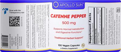 Cayenne Pepper 500 mg label