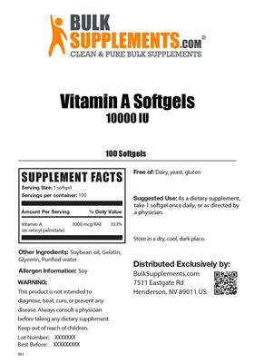 Vitamin A Softgels 10000 IU label