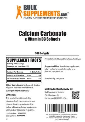 Calcium Carbonate & Vitamin D3 Softgels label