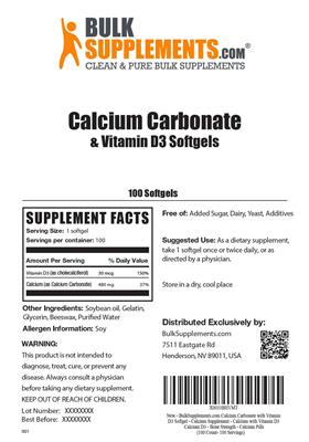 Calcium Carbonate & Vitamin D3 Softgels label