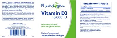 Vitamin D3 10,000 IU label