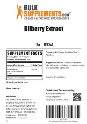 Bilberry Extract label