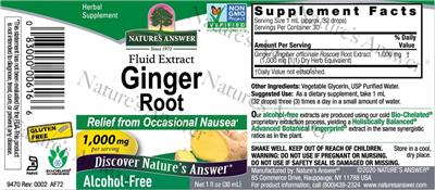 Ginger Root 1,000 mg Alcohol-Free label