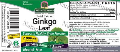 Ginkgo Leaf 2,000 mg Alcohol-Free label