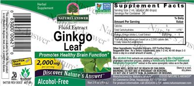 Ginkgo Leaf 2,000 mg Alcohol-Free label