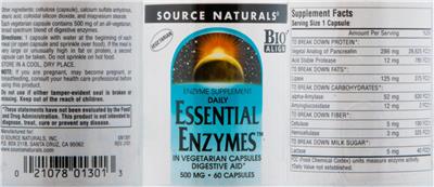 Daily Essential Enzymes 500 mg label