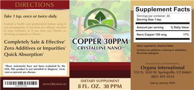 Copper 30 ppm label