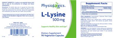 L-Lysine 500 mg label