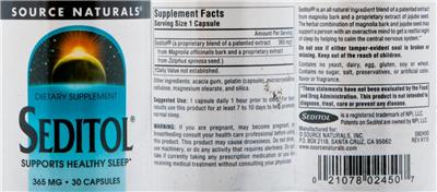 Seditol 365 mg label