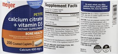 Petite Calcium Citrate + Vitamin D3 label