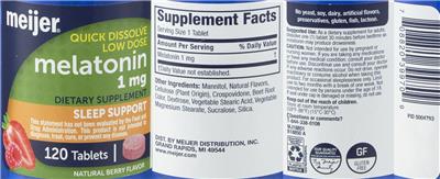 Quick Dissolve Low Dose Melatonin 1 mg label