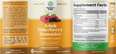 Adult Elderberry Gummies Raspberry Flavor label
