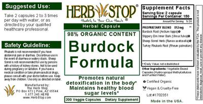Burdock Formula label