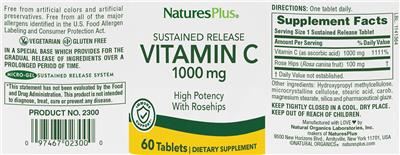 Vitamin C 1000 mg with Rosehips Sustained Release label