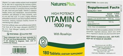 Vitamin C 1000 mg with Rosehips label