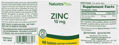 Zinc 10 mg label