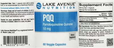 PQQ 10 mg label