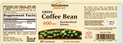 Green Coffee Bean 400 mg Standardized Extract label